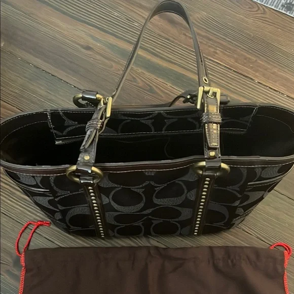 Coach Brown Monogram Tote with Chain Details - Picture 2 of 4